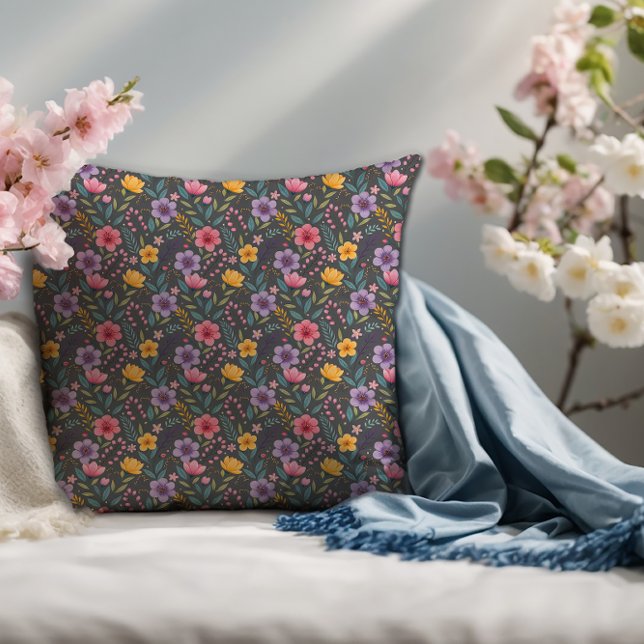 Pastel grey simple floral pattern monogram throw pillow (Creator Uploaded)