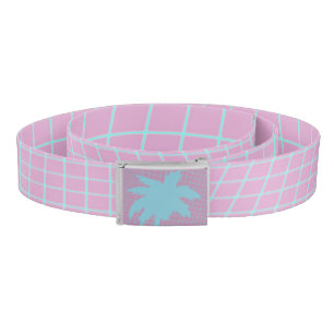 Pastel grid palm tree buckle belt