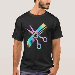 Pastel Groomer Rainbow Grooming Paw Print Cute Fur T-Shirt