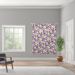 Pastel Groovy Daisy Pattern on Dark Purple Sheer Curtains