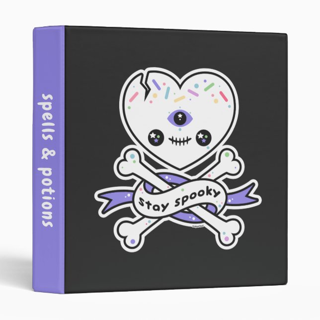 Pastel Grunge Candy Sprinkled Heart Skull 3 Ring Binder (Front/Spine)