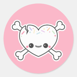 Pastel Grunge Cute Heart Skull Classic Round Sticker
