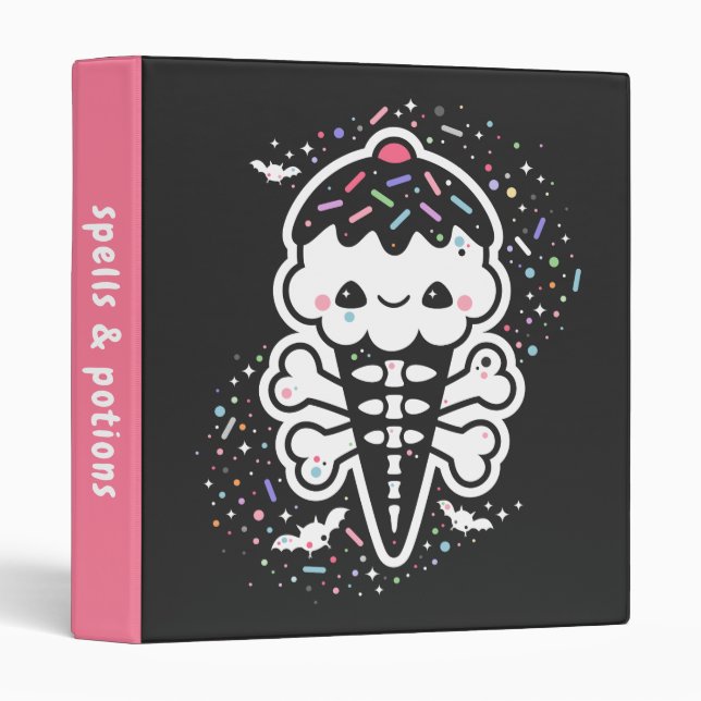 Pastel Grunge Cute Ice Cream Skull 3 Ring Binder (Front/Spine)