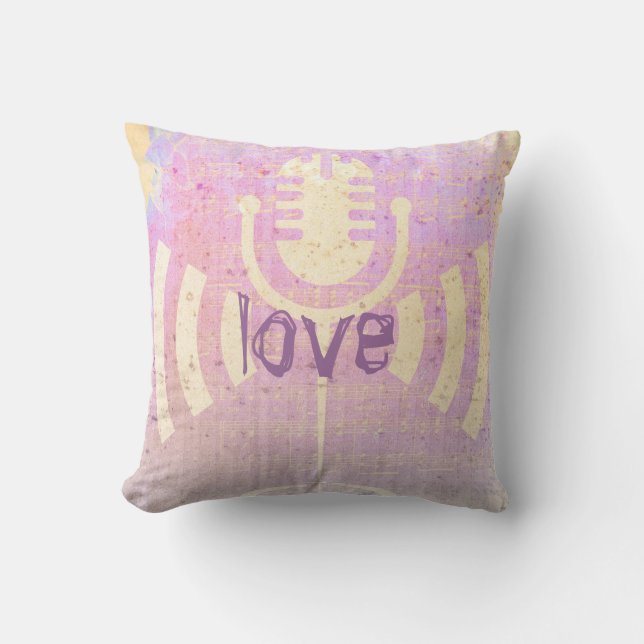 Pastel Grunge Love Music Pink Yellow Cushion (Front)