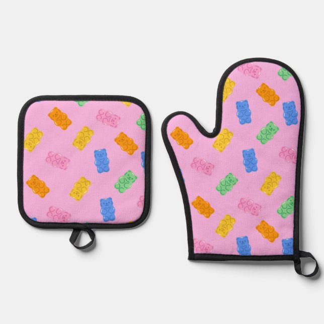 Pastel Gummy Bear Aesthetic Oven Mitt Set (Front)