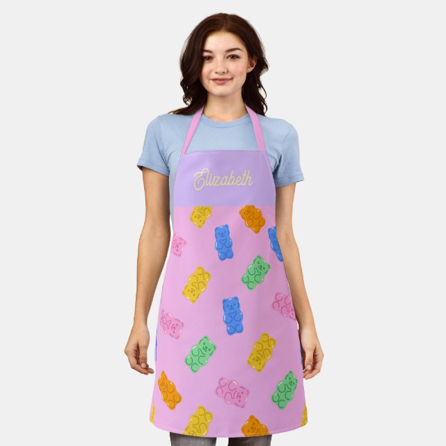 Pastel Gummy Bear Aesthetic Personalized Apron (Worn)