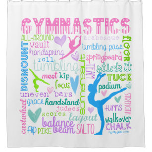 Pastel Gymnastics Words Typography Shower Curtain