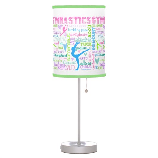 Pastel Gymnastics Words Typography Table Lamp (Left)