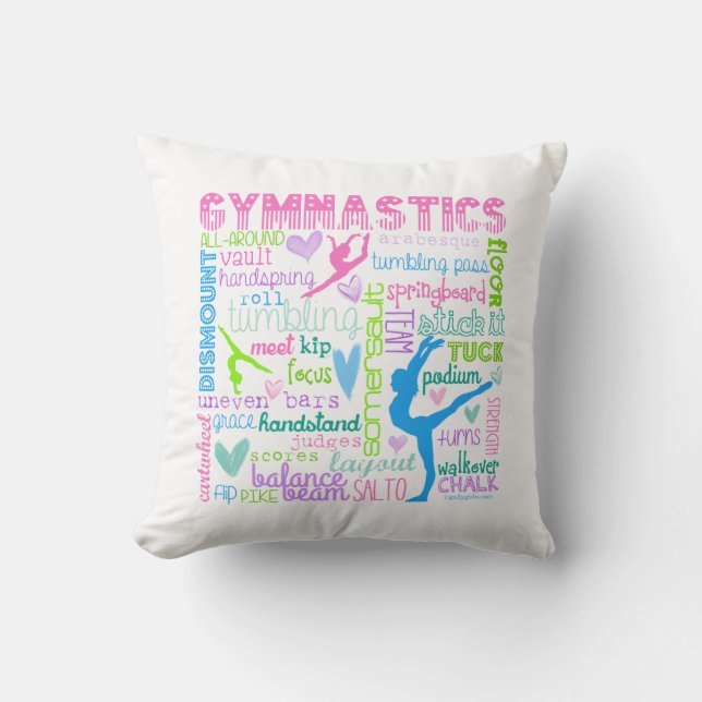 Pastel Gymnastics Words Typography Throw Pillow (Front)