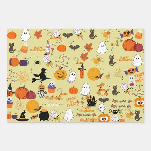 Pastel Halloween Assorted Wrapping Paper (Front)