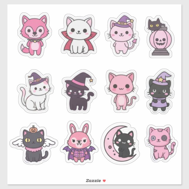 Pastel Halloween Cat And Animal Stickers (Sheet)