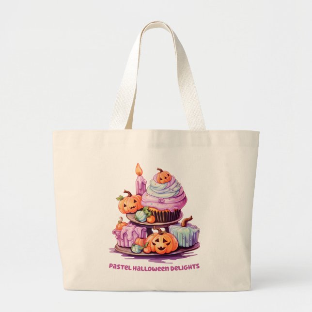 Pastel Halloween Delights – Enchanting Pastel Cake Large Tote Bag (Front)