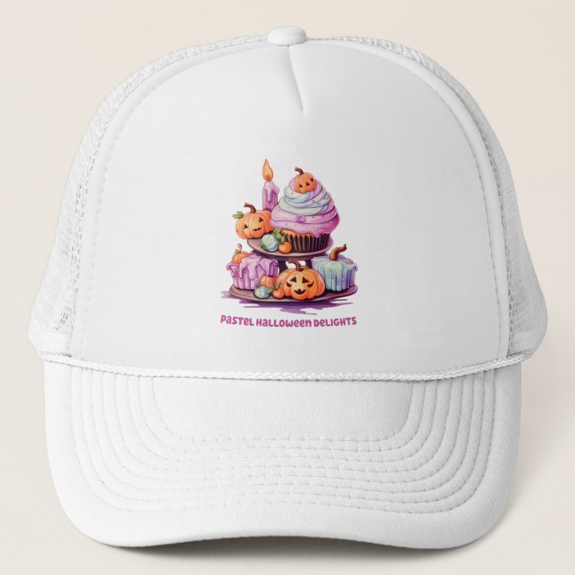 Pastel Halloween Delights – Enchanting Pastel Cake Trucker Hat (Front)