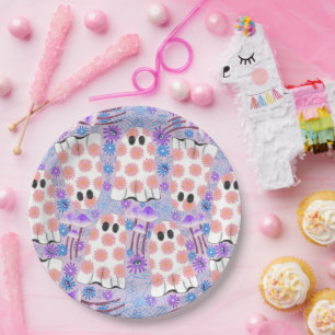 Pastel Halloween Floral Ghosts Paper Plates