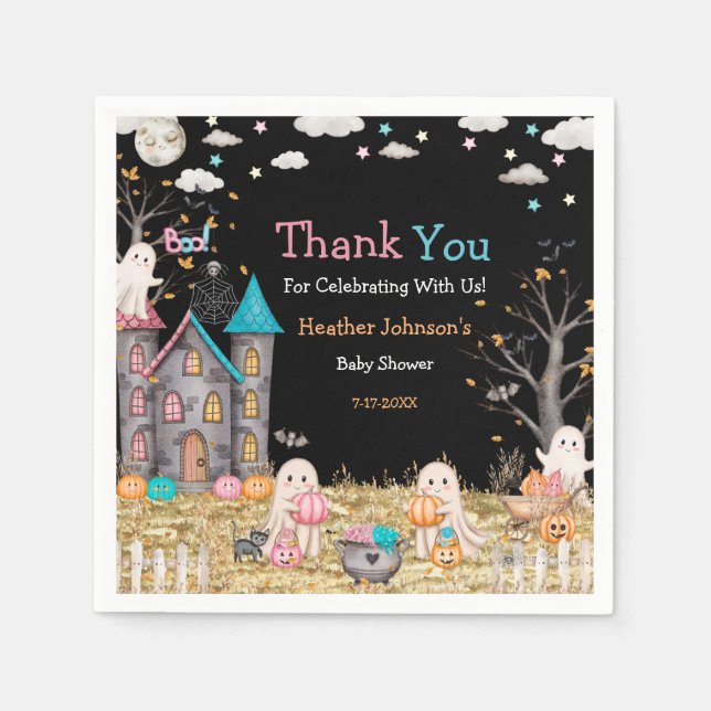 Pastel Halloween Gender Reveal Baby Shower Napkins (Front)