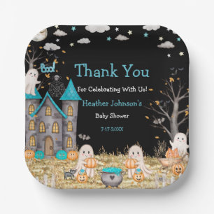 Pastel Halloween Little Boo Boy Baby Shower Paper Plates