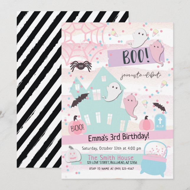 Pastel Halloween Party Kids Birthday Invitation (Front/Back)