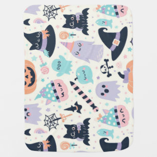 Pastel Halloween Pattern Ghost Pumpkin Cats Witch Baby Blanket