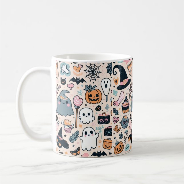 Pastel Halloween Pattern With Pumpkin Ghost  Coffee Mug (Left)