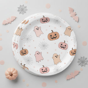 Pastel Halloween Pumpkins Ghosts Pattern ID1326 Paper Plates
