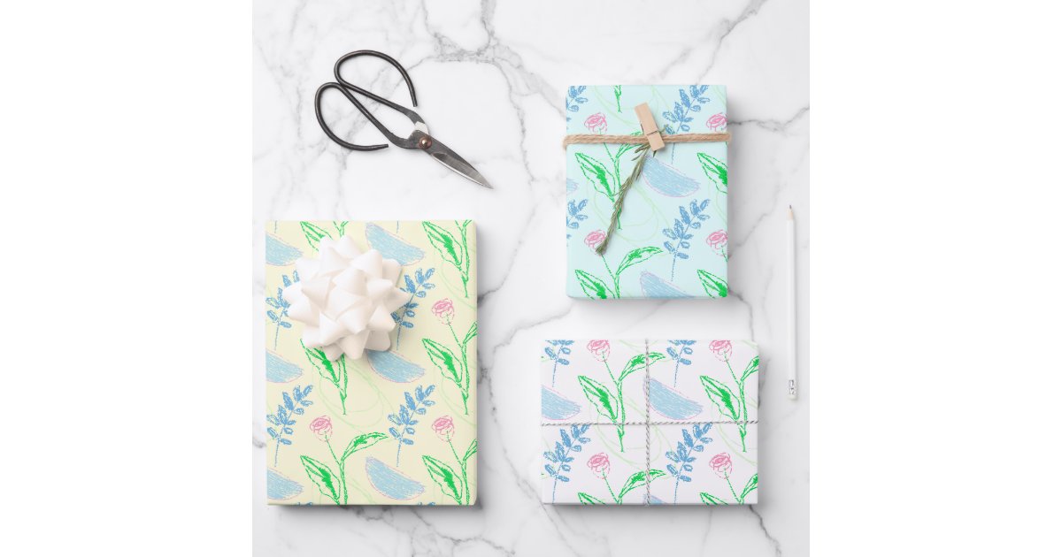 Pastel Hand-drawn Floral Pattern Wrapping Paper Sheets | Zazzle