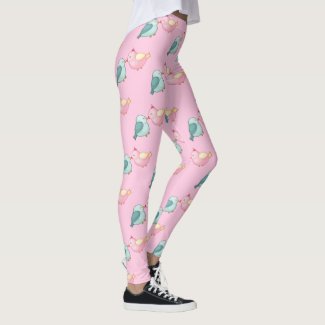 Pastel hand drawn Lovebirds pattern, pink, blue Leggings