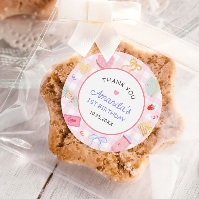 Pastel Hand Drawn Pretty Girl Birthday Party Classic Round Sticker (Creator Uploaded)