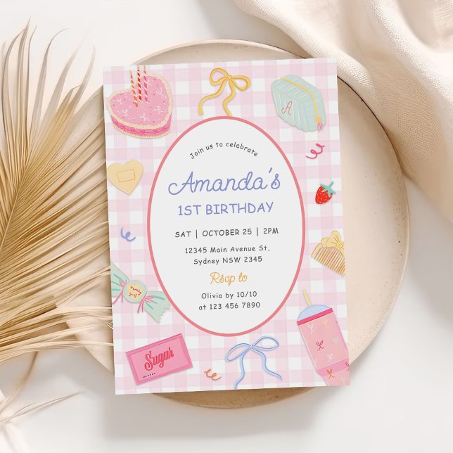 Pastel Hand Drawn Pretty Girl Birthday Party Invitation (Creator Uploaded)