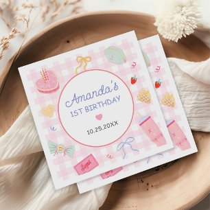 Pastel Hand Drawn Pretty Girl Birthday Party Napkins