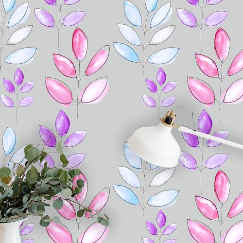 Pastel Hand-painted Watercolor Leaves on Grey