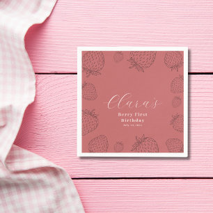 Pastel Handraw Strawberry Birthday Napkins