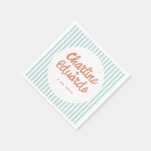 Pastel Handwriting Blue Stripe Retro Wedding  Napkins