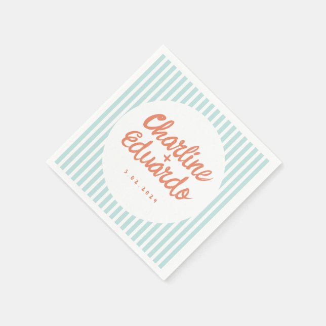 Pastel Handwriting Blue Stripe Retro Wedding  Napkins (Corner)