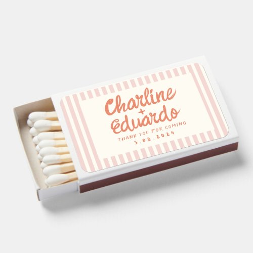 Pastel Handwriting Pink Retro Wedding Matchboxes