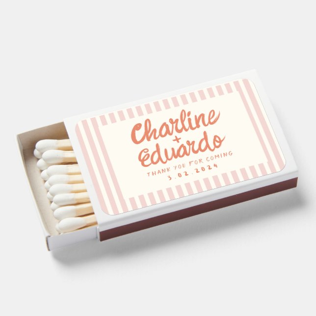Pastel Handwriting Pink Retro Wedding Matchboxes (Front Open)