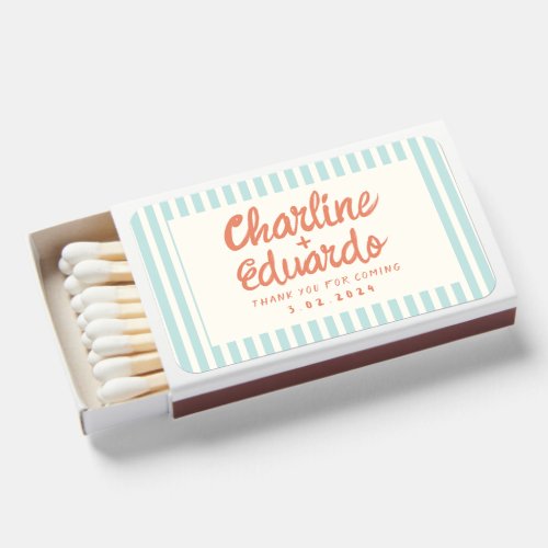 Pastel Handwriting Retro Blue Wedding Matchboxes