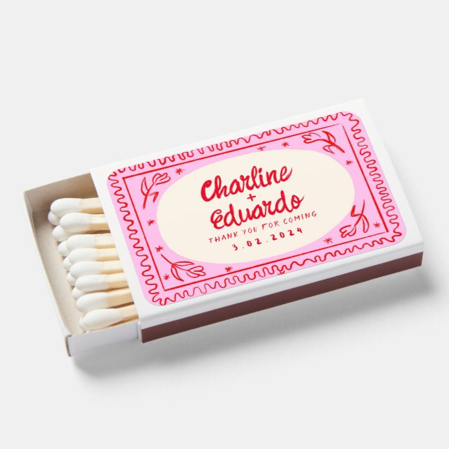 Pastel Handwriting Retro Wedding Matchboxes (Front Open)
