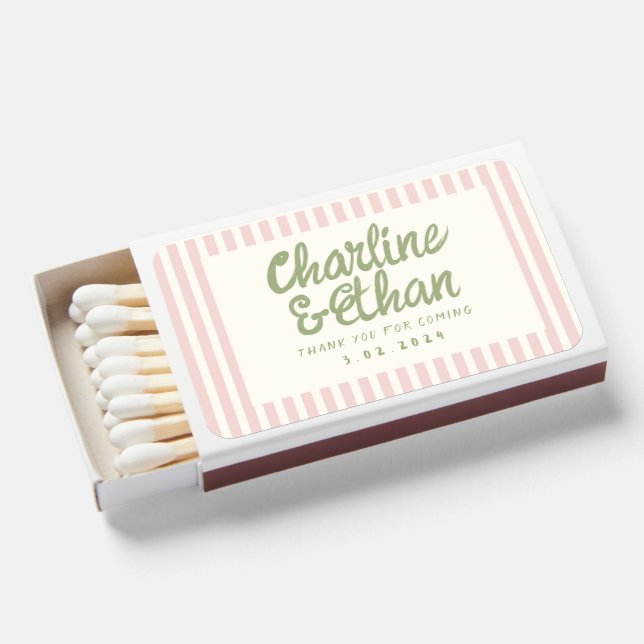 Pastel Handwriting Retro Wedding Matchboxes (Front Open)