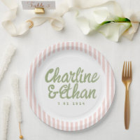 Pastel Handwriting Retro Wedding  Paper Plates