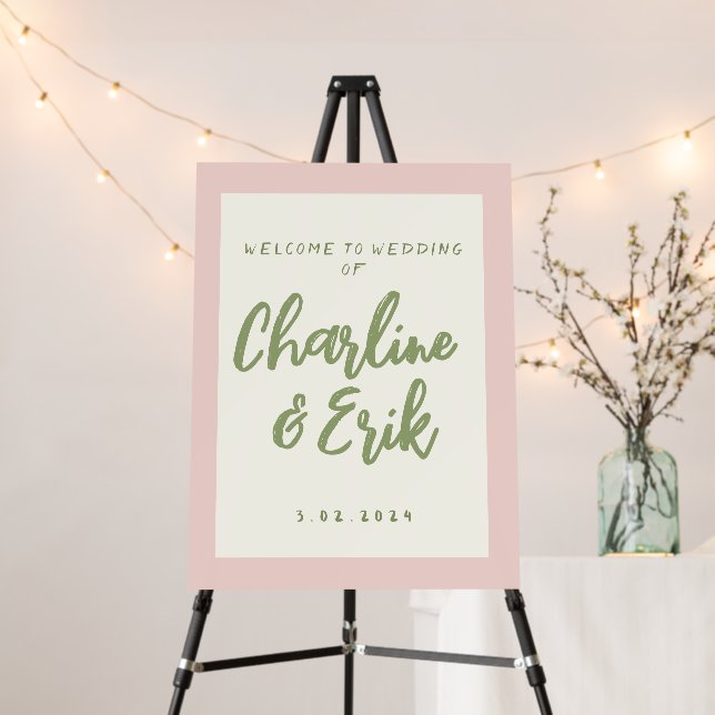 Pastel Handwriting Retro Wedding Welcome Sign (In Situ (Stand))