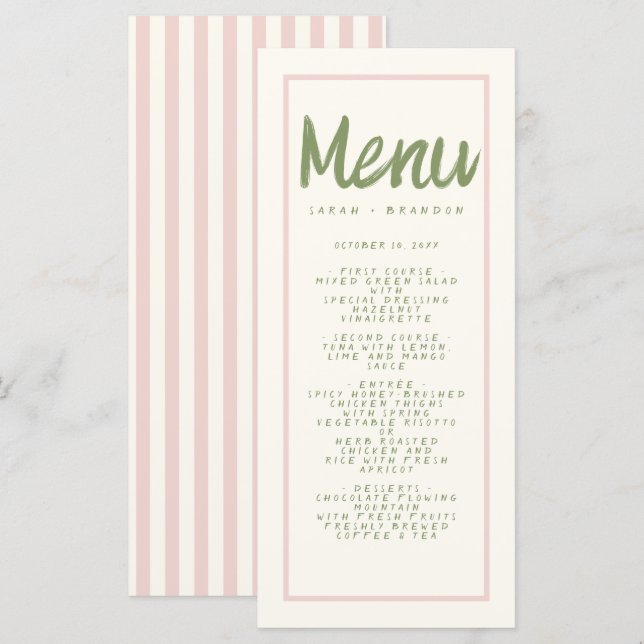 Pastel Handwriting Typography Retro Wedding Menu (Front/Back)