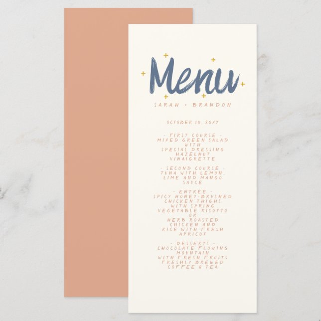 Pastel Handwriting Typography Retro Wedding Menu (Front/Back)
