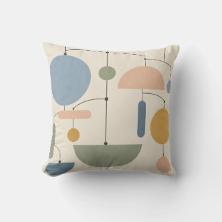 Pastel Hanging Shapes in Sage Peach and Blue Throw Pillow