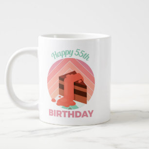 Pastel Happy 55th Birthday Party Cake Piece Giant Coffee Mug