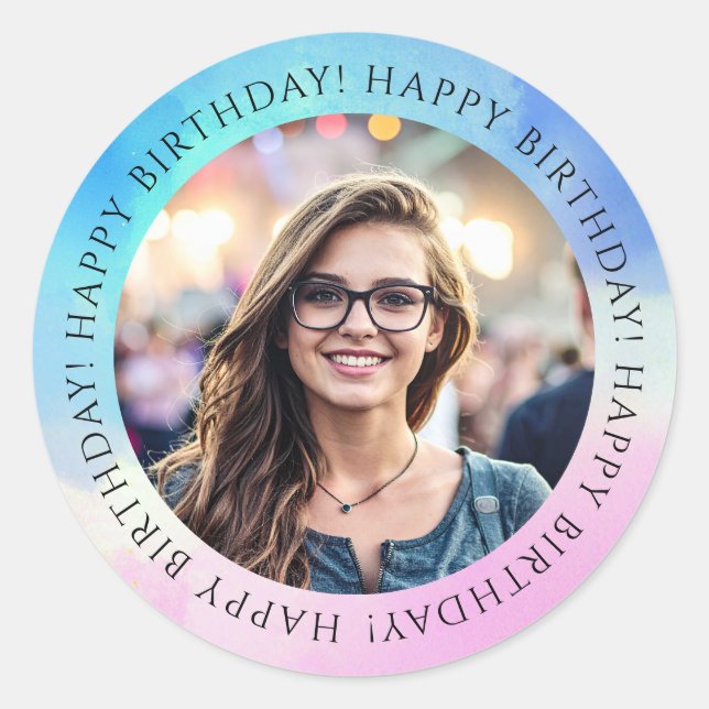 Pastel Happy Birthday Photo Envelope Seal Sticker  (Front)