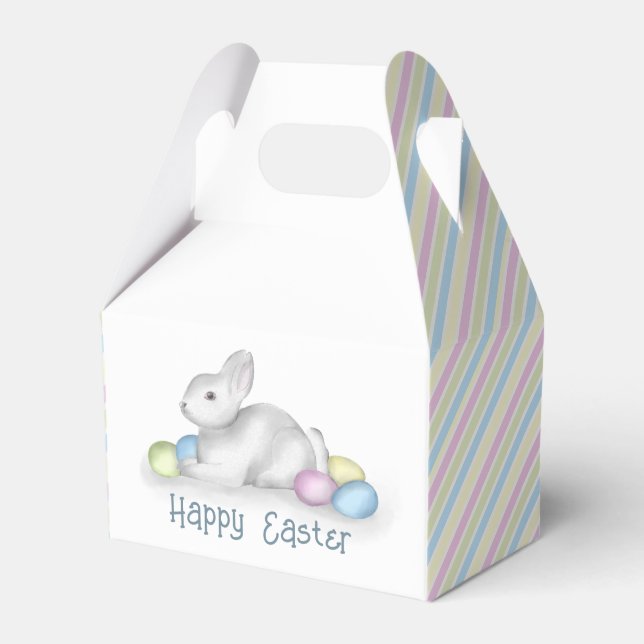 Pastel Happy Easter Bunny Simple Typography Favor Boxes (Front Side)
