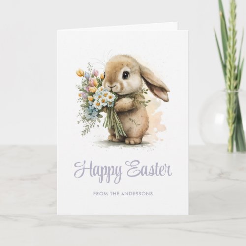 Pastel Happy Easter Card Cute Bunny