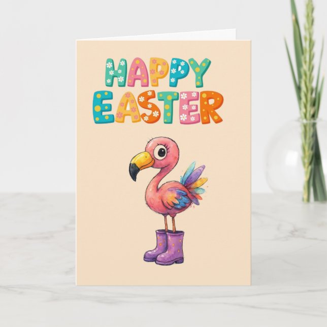 PASTEL HAPPY EASTER FLAMINGO CARD (Front)