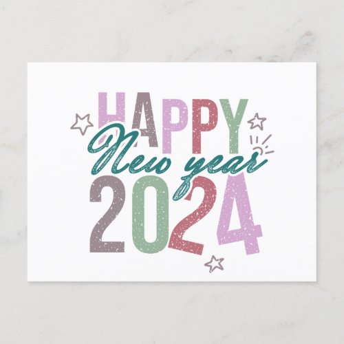 Pastel Happy New Year 2024 Holiday Postcard