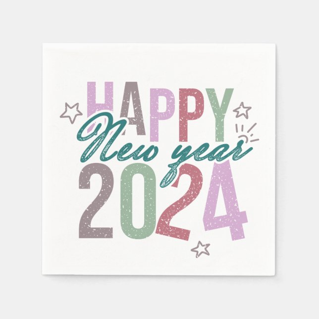 Pastel Happy New Year 2024 Napkins (Front)